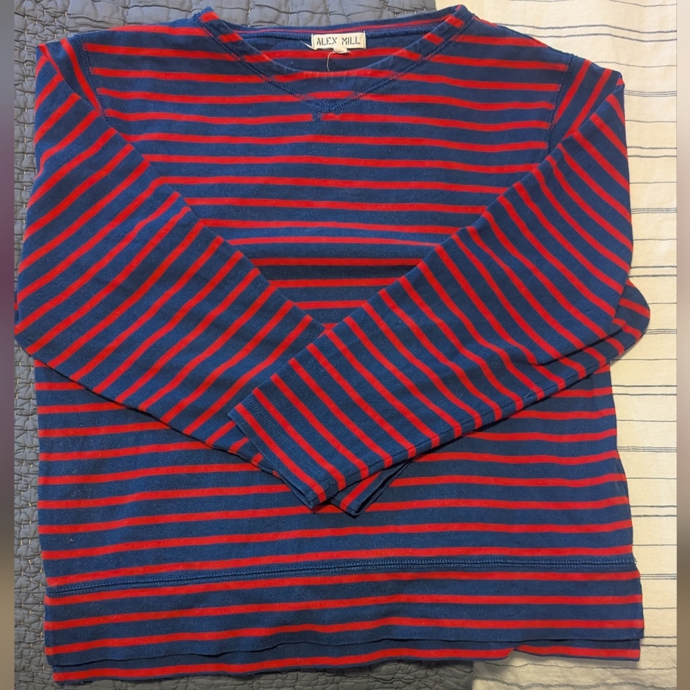 Alex Mill Nautical Red and Blue Striped Long Sleeve Tee